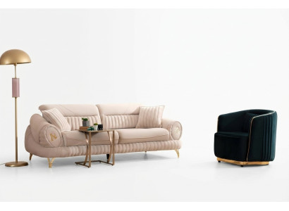 Ganu 3 sēdvietu ar krēslu baltā eleganta modernā luksusa dizaina mēbeles