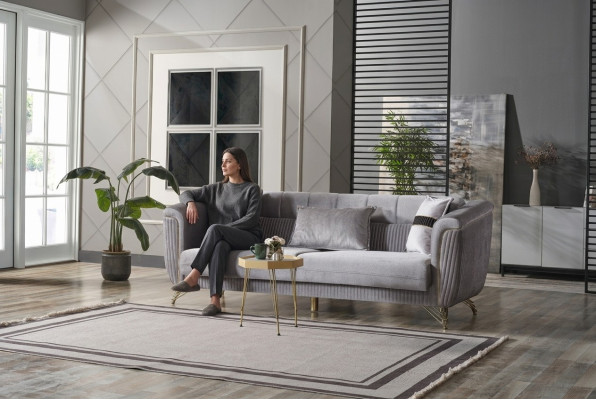 Sēdvietas 3-vietīga audums koks Moderns sofa Polster Couch Sofas Design Luxus Pelēks