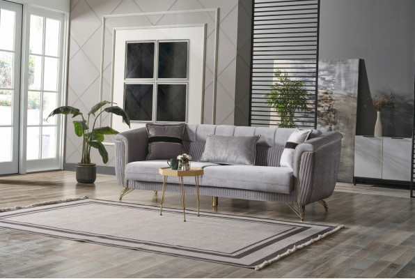 Sēdvietas 3-vietīga audums koks Moderns sofa Polster Couch Sofas Design Luxus Pelēks
