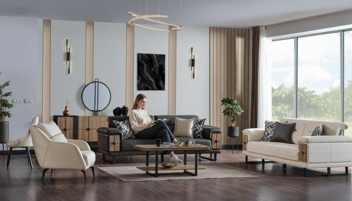 Sofasēžu komplekts 3+3+1 sēdētājs Dzīvojamās istabas komplekts Komplekts, tekstils, koka, dīvāns, krēsls