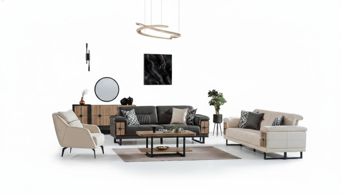 Sofasēžu komplekts 3+3+1 sēdētājs Dzīvojamās istabas komplekts Komplekts, tekstils, koka, dīvāns, krēsls