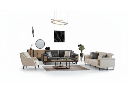 Sofasēžu komplekts 3+3+1 sēdētājs Dzīvojamās istabas komplekts Komplekts, tekstils, koka, dīvāns, krēsls