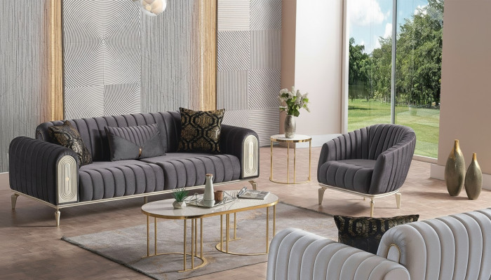 Elegants mēbeļu dīvāngarnitūras komplekts 3+1 dīvānu galds dīvāngarniturai dīvāni krēsli pelēki