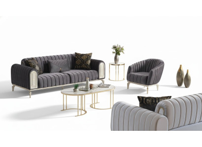 Sofas komplekts ar 3+1 vietām, mūsdienīgs atpūtas krēsls mēbeles pelēkā krāsā.