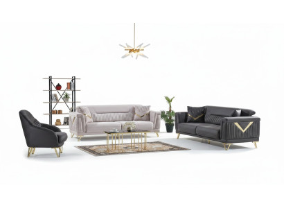 Sofas komplektu 3+3+1 vietu audums Koka 3-vietīgs moderns dīvāns Krēsls Pilns komplekts Jauns