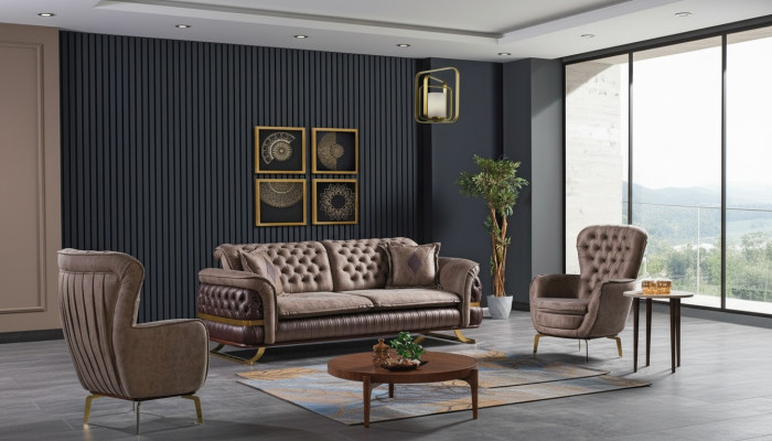 Dizainera 3+3+1 sēdvietu dīvāngarnitūra Chesterfield modelis