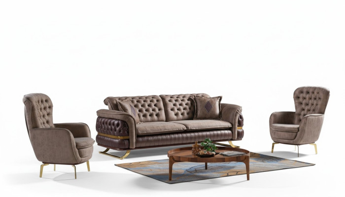 Dizainera 3+3+1 sēdvietu dīvāngarnitūra Chesterfield modelis