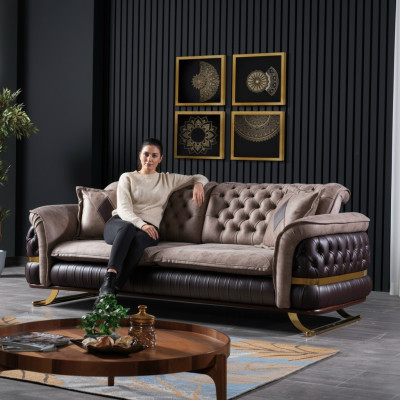 Drei sēdvietu dizaina dīvāns 3 sēdvietu dīvāns auduma Chesterfield dīvāns 3 materiāls Jauneszcze