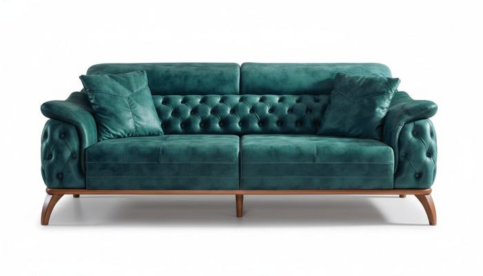 Luksusa Chesterfield 3 personas dizainera dīvāns ar auduma apdari, jauna.