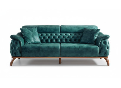 Luksusa Chesterfield 3 personas dizainera dīvāns ar auduma apdari, jauna.