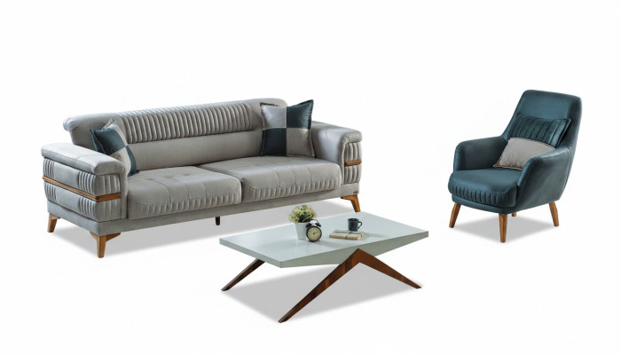 Sofas komplekts 3+1 personas Vietām Tekstils Koks Moderns 3 personas galds Krēsls Komplektā Jauns