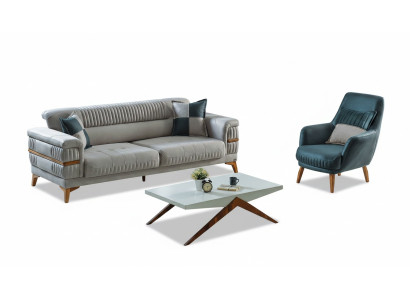 Sofas komplekts 3+1 personas Vietām Tekstils Koks Moderns 3 personas galds Krēsls Komplektā Jauns