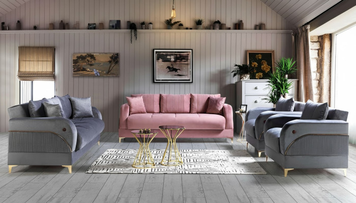 Sofa komplekts 3+3+1+1 sēdekļi Moderns tekstils komplekts 3-vietīgs dīvāns ar atpūtas krēslu un 3-vietīgs lux dīvāns.
