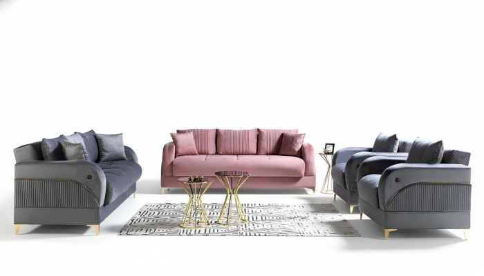Sofa komplekts 3+3+1+1 sēdekļi Moderns tekstils komplekts 3-vietīgs dīvāns ar atpūtas krēslu un 3-vietīgs lux dīvāns.
