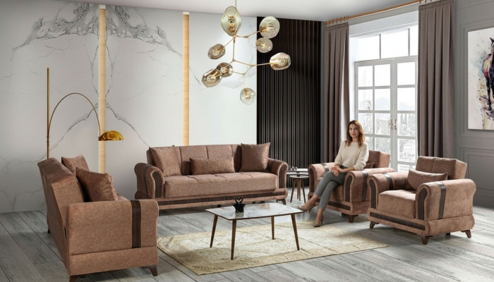 Sofasets 3+2+1+1 vietas dzīvojamā istabā Tekstils dīvāns krēsli guļamais dīvāns