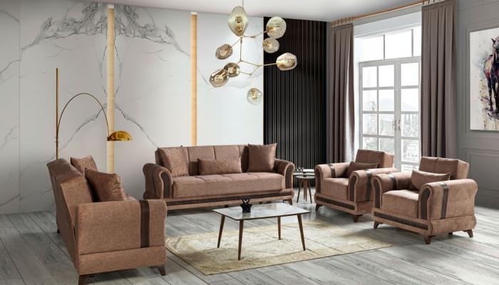 Sofasets 3+2+1+1 vietas dzīvojamā istabā Tekstils dīvāns krēsli guļamais dīvāns