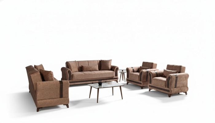 Sofasets 3+2+1+1 vietas dzīvojamā istabā Tekstils dīvāns krēsli guļamais dīvāns
