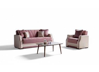 Sofaseta 3+1 vietu tekstila koka sofa 3-vietīga moderna krēsla komplektā jauna 3