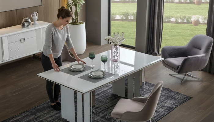 Ēdamistabas komplekts Lux 6 krēsli + ēdamgalds ēdamistabas grupai garnitūra ar atpūtas krēsliem Jauns Moderns