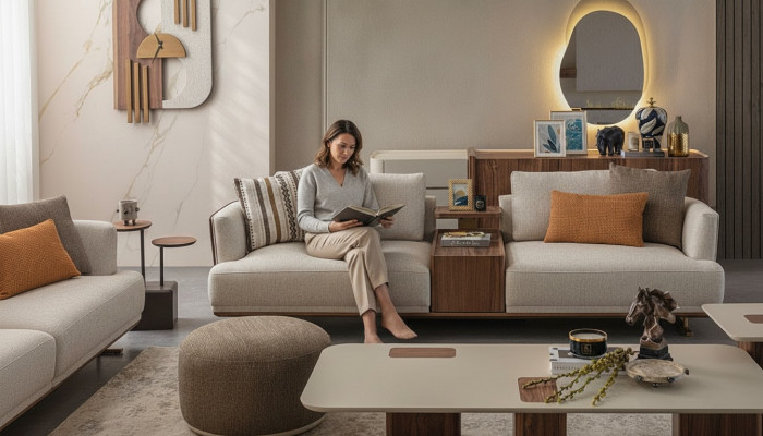 Mūsdienīgā sofa 3-vietīga atpūtas sofa, luksusa 3-vietīga sofa dzīvojamajā istabā, jauna 3-vietīga sofa.
