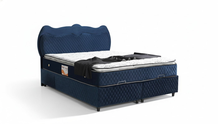 Gultas dizains Gultas Izcilnība Zila auduma Miegamistabas mēbeles Greznas Modernā Boxspring