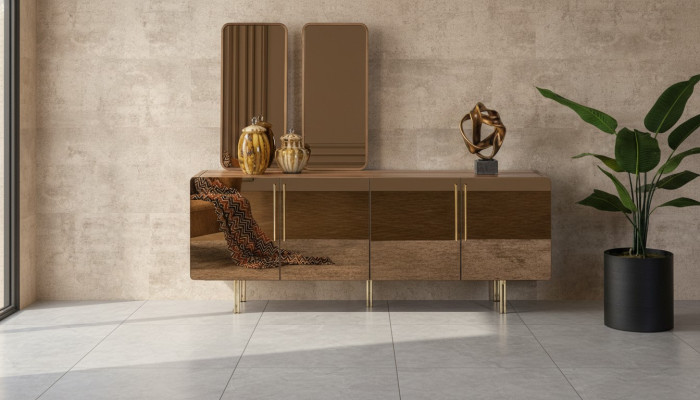 Sideboard ar 2x spoguli luksusa komplekts ar kumodzi koka komoda moderns