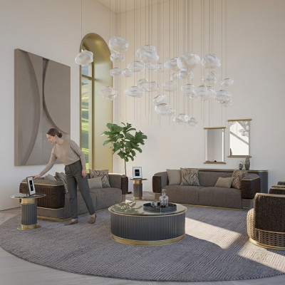 Sofas komplektā 4 gab. Tekstila divvietīgs dīvāns pirkstu balstu krēsls jauns divvietīgs dīvāns