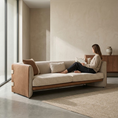 Beža krēsla luksusa trīsvietīga sofa Moderns mēbeļu priekšmetu apģērbs Tekstils