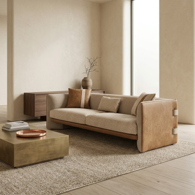 Beža krēsla luksusa trīsvietīga sofa Moderns mēbeļu priekšmetu apģērbs Tekstils