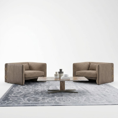 2x Luksusa galdi istabas koka sols moderns mēbeles tekstila mīkstās krēsli