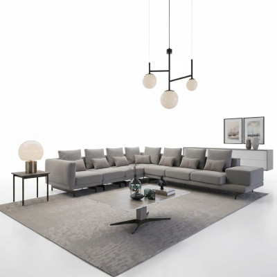 Dizainera dīvāns Dīvānu stūra sofa L-formas auduma polsteris garnitūra dzīvojamais istabas galdiņš