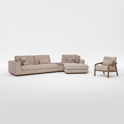 Dizainera beige sarkanas L-formas dīvāni - moderna izplūdes gaisma.