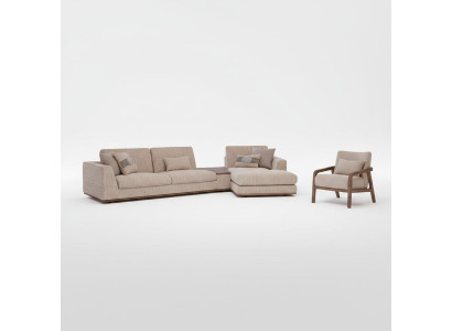 Dizainera beige sarkanas L-formas dīvāni - moderna izplūdes gaisma.