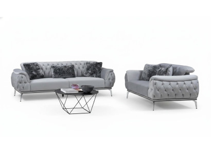 Pelēka dzīvojamā istaba auduma dīvāns Moderns dizains Chesterfield tekstils Materiāls