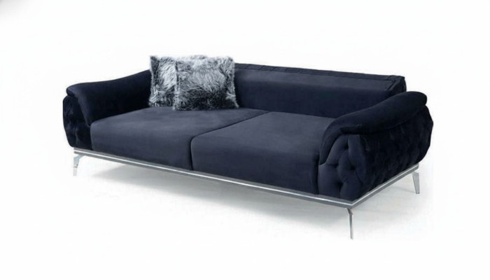 Melna Chesterfield dizaina tekstila materiāla moderns 3-vietīgs auduma dīvāns