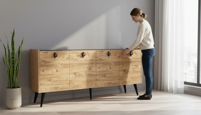 Dzīvojamā istaba Brūns Sideboard Moderns dizains Taisnstūra forma Plaukti Luksuss