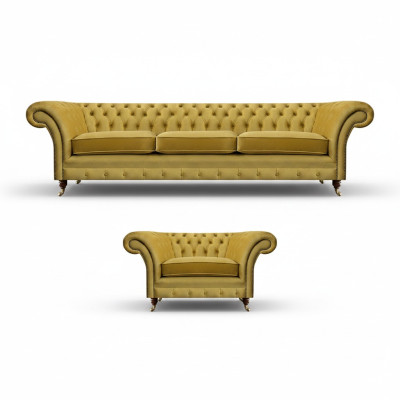 Chesterfield luksuss komplekts ar mēbelēm dīvāns trīs vietas ar krēslu dzīvojamā istabā.