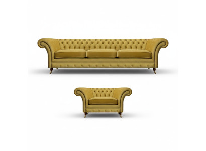 Chesterfield luksuss komplekts ar mēbelēm dīvāns trīs vietas ar krēslu dzīvojamā istabā.