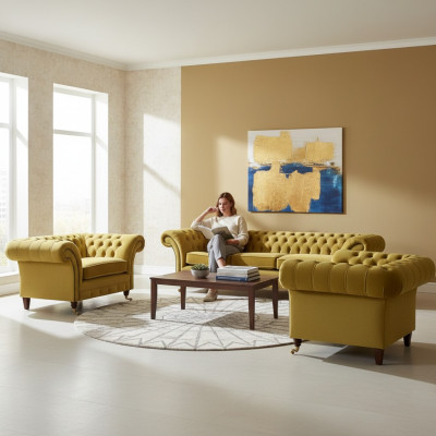 Sofas komplekts dizaina dīvāns Arhitektūras Moderns Chesterfield Luxus Neu