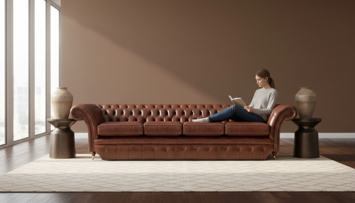 Brauna četrstāvu dīvāns Chesterfield Sofa dzīvojamajā istabā mēbeles jaunas