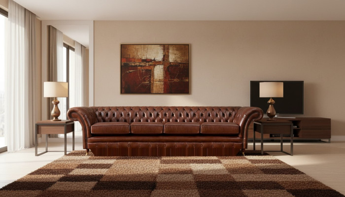 Brauna četrstāvu dīvāns Chesterfield Sofa dzīvojamajā istabā mēbeles jaunas