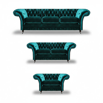 Zaļā sofa komplekts 3 gab. dzīvojamā istaba Chesterfield mēbeles luksusa dizains jauns