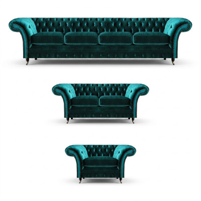 Luksusa komplekts 3 gab. Chesterfield dīvāngarnitūra, dizaina mēbeles.