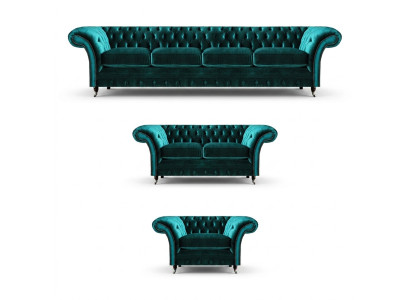 Luksusa komplekts 3 gab. Chesterfield dīvāngarnitūra, dizaina mēbeles.