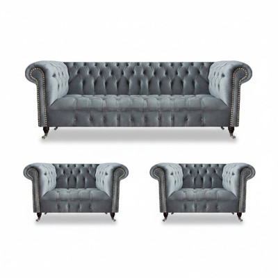 Pilna komplektu komplekta Chesterfield dīvāns 2 krēsli luksusa trīsvietīgs dīvāns jauns
