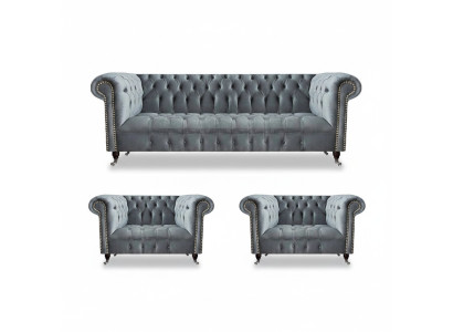 Pilna komplektu komplekta Chesterfield dīvāns 2 krēsli luksusa trīsvietīgs dīvāns jauns