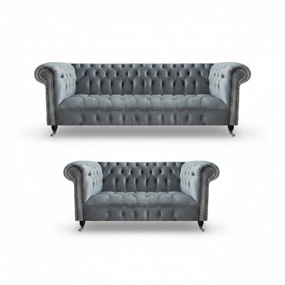 Dzīvojamā istaba Luksusa Pelēka Chesterfield krēsls Jauns Trīspersonu dīvāns Dīvāns