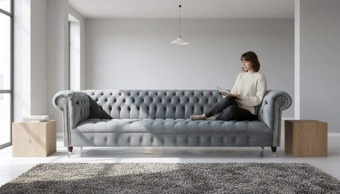 Chesterfield luksusa četrstūris pelēks dīvāns, dīvāna istaba mēbeles
