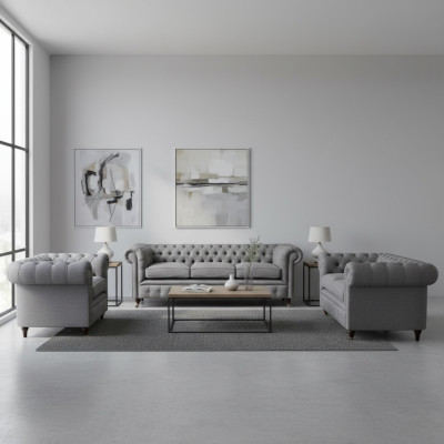 Chesterfield dīvānu komplekts auduma mēbelēm Polster Couch Sofa komplekts 3 gab. Jaunais