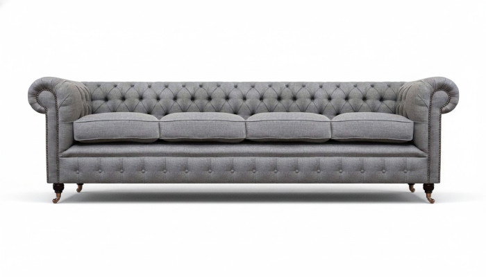 Chesterfield četvietīgā pelēka dīvāns gultā istabas iekārtošana Jauna tekstila apdare